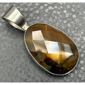 Large Desert Rose Trading DTR Faceted Brown Oval Pendant Sterling Silver 925